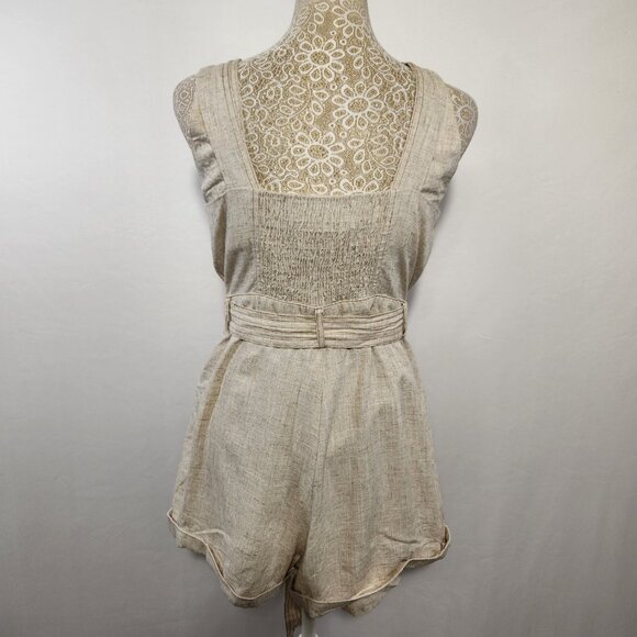 Shinestar Women Size M Linen Blend Button Front Belted Sleeveless Romper Casual - Picture 10 of 15